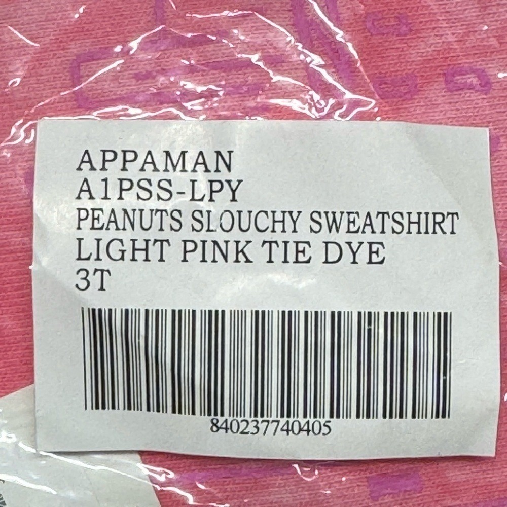 Appaman Peanuts Sweatshirt Light Pink Tie Dye Girls Size 3T NWT Casual Snoopy - Picture 9 of 11